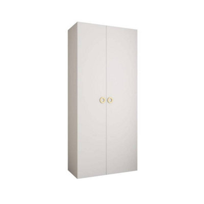 Arte Stylish White Como I Hinged Door Wardrobe H2460mm W1100mm D500mm, Eight Shelves, Hanging Rail, Gold Handles - image 1