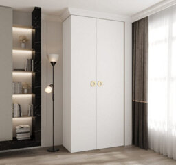 Arte Stylish White Como I Hinged Door Wardrobe H2460mm W1100mm D500mm, Eight Shelves, Hanging Rail, Gold Handles - thumbnail 2