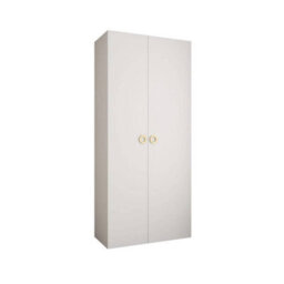 Arte Stylish White Como I Hinged Door Wardrobe H2460mm W1100mm D500mm, Eight Shelves, Hanging Rail, Gold Handles - thumbnail 1