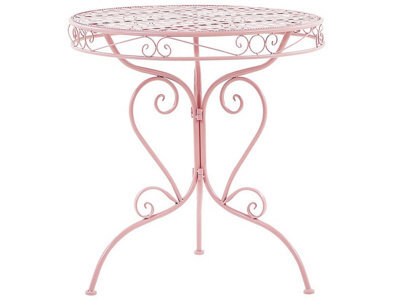 Beliani Pink Powder-Coat Outdoor Bistro Table With Scrollwork, Round 70Cm. - image 1
