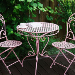 Beliani Pink Powder-Coat Outdoor Bistro Table With Scrollwork, Round 70Cm. - thumbnail 2