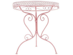 Beliani Pink Powder-Coat Outdoor Bistro Table With Scrollwork, Round 70Cm.