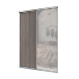 A-Class Sliding Doors Set Of 2 Dark Oak & Mirror Sliding Wardrobe Door Kit, Silver Frame & Tracks, Opening Height (H) 225-226Cm & Width (W) 119-120Cm - thumbnail 1