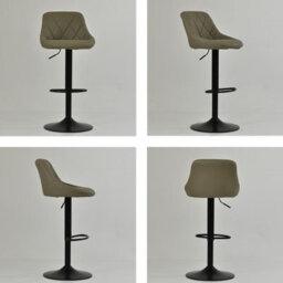 Lakeland Furniture Fleur Taupe Faux Leather Black Gas Lift Base Bar Stool - thumbnail 2