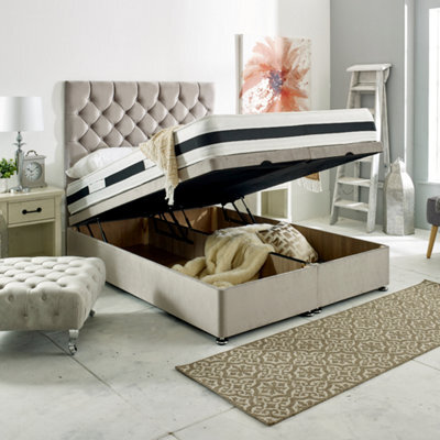 Mason - Silver Plush Velvet Ottoman Bed Frame Upholstered Headboard End Lift - image 1