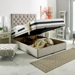 Mason - Silver Plush Velvet Ottoman Bed Frame Upholstered Headboard End Lift - thumbnail 1