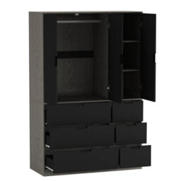 Urbn-Living Urbnliving Wooden 3 Door 6 Drawer Wardrobe Bedroom Storage Closet Shelves Hanging Rail Cedar Grey Unit Black Doors Drawers - thumbnail 5
