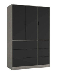 Urbn-Living Urbnliving Wooden 3 Door 6 Drawer Wardrobe Bedroom Storage Closet Shelves Hanging Rail Cedar Grey Unit Black Doors Drawers - thumbnail 1