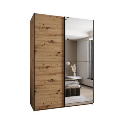 Arte Modern Trosa Iii Sliding Door Wardrobe H2450mm W1700mm D640mm Mirrored Door, Ten Shelves, Hanging Rail, Oak Artisan - image 1