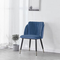 Life Interiors Set Of 4 Blue Milano Velvet Dining Chairs With Stylish Ribbed Back Design, Black Metal Legs With Silver Tips - thumbnail 2