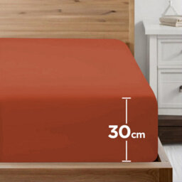 Ameha Plain Dyed Rust Fitted Sheet 30Cm Extra Deep Pocket Soft Touch Easy Care Durable Bed Fitted Sheets Double, 137 X 190 Cm - thumbnail 2
