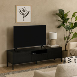 Wyld Haus El Paso Black Wooden Tv Unit 2 Doors 1 Drawer Metal Base - thumbnail 1