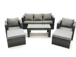 Fimous 7 Seater Rattan Garden Furniture Set Outdoor Lounger Sofa With Coffee Table 2 Armchair 2 Big Footstools Dark Grey Mixed - thumbnail 1