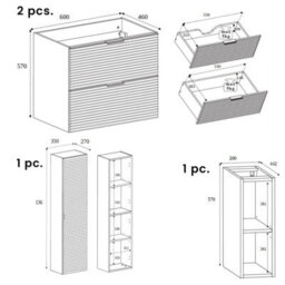 Heze Furniture Loft Modern Style Ribbed Door Bathroom Cabines Vanity Units Set With Worktop 140Cm & 35Cm - Gold Craft Oak - thumbnail 8