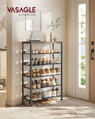 LEDREM 6-Tier Shoe Storage Shelf, Adjustable Freestanding Organizer Rack, For Entryway, Industrial, Brown And Black - image 1