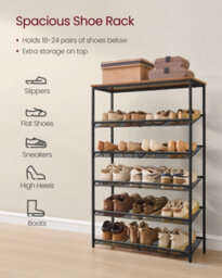 LEDREM 6-Tier Shoe Storage Shelf, Adjustable Freestanding Organizer Rack, For Entryway, Industrial, Brown And Black - thumbnail 3