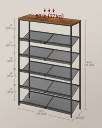 LEDREM 6-Tier Shoe Storage Shelf, Adjustable Freestanding Organizer Rack, For Entryway, Industrial, Brown And Black - thumbnail 6