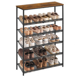 LEDREM 6-Tier Shoe Storage Shelf, Adjustable Freestanding Organizer Rack, For Entryway, Industrial, Brown And Black - thumbnail 2