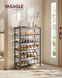 LEDREM 6-Tier Shoe Storage Shelf, Adjustable Freestanding Organizer Rack, For Entryway, Industrial, Brown And Black - thumbnail 1