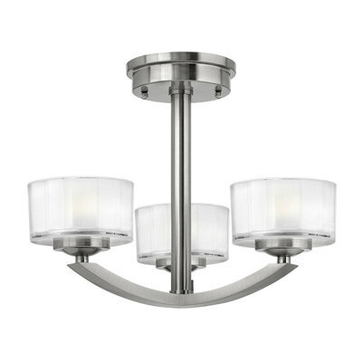 Elegant 3-Bulb Semi-Flush Light With Brushed Nickel Finish And Faceted Glass Design