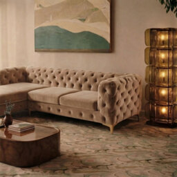 Monaco Chesterfield 3 Seater Chaise Sofa Mink Velvet L Shaped Corner Chaise- Left Hand Deep Buttoned Upholstery Couch Lounge - thumbnail 2