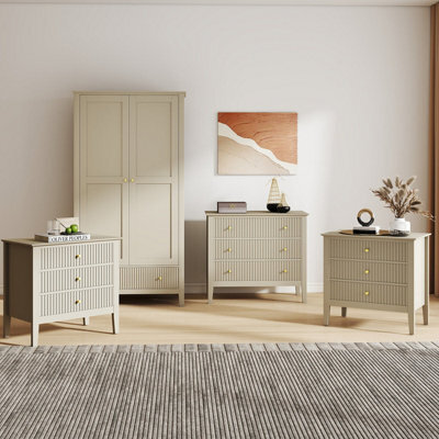 Melody Maison Double Wardrobe, 3 Drawer Chest Of Drawers And Pair Of Large Bedside Tables - Hales Taupe Range - image 1
