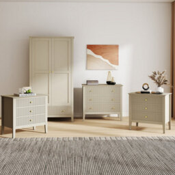 Melody Maison Double Wardrobe, 3 Drawer Chest Of Drawers And Pair Of Large Bedside Tables - Hales Taupe Range - thumbnail 1