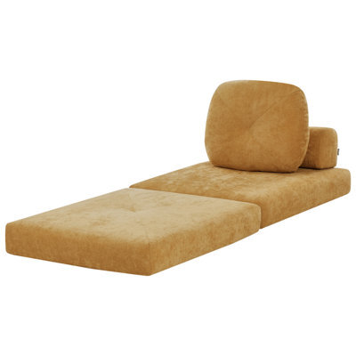 Wyld And Coco Convertible 1-Seater Sofa Pouffe Bed In Mustard Chenille, Compact Single Sofa-To-Bed - image 1