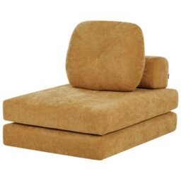 Wyld And Coco Convertible 1-Seater Sofa Pouffe Bed In Mustard Chenille, Compact Single Sofa-To-Bed - thumbnail 5