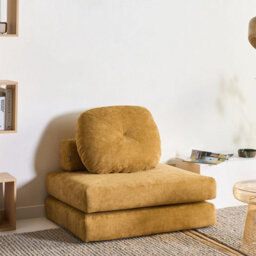 Wyld And Coco Convertible 1-Seater Sofa Pouffe Bed In Mustard Chenille, Compact Single Sofa-To-Bed - thumbnail 2