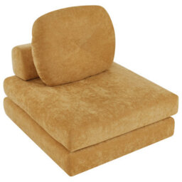 Wyld And Coco Convertible 1-Seater Sofa Pouffe Bed In Mustard Chenille, Compact Single Sofa-To-Bed - thumbnail 7