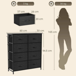 Fabric Chest Of Drawers, 8 Drawer Dresser For Bedroom, Black - thumbnail 2