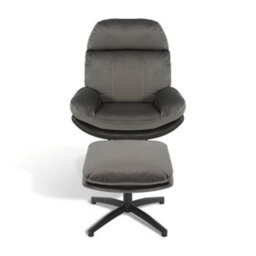 Velvet Dark Grey Brenna Swivel Armchair With Footstool - thumbnail 4