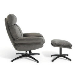 Velvet Dark Grey Brenna Swivel Armchair With Footstool - thumbnail 3
