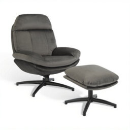 Velvet Dark Grey Brenna Swivel Armchair With Footstool - thumbnail 2