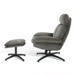 Velvet Dark Grey Brenna Swivel Armchair With Footstool - thumbnail 6