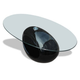 Walplus Coffee Table With Oval Glass Top High Gloss Black - thumbnail 3