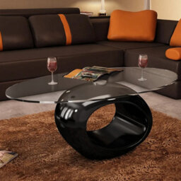 Walplus Coffee Table With Oval Glass Top High Gloss Black