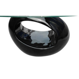 Walplus Coffee Table With Oval Glass Top High Gloss Black - thumbnail 4