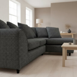 Abakus Direct Jumbo Chenille Corner Sofa In Black Right Facing With Plush Chaise Extension - thumbnail 4