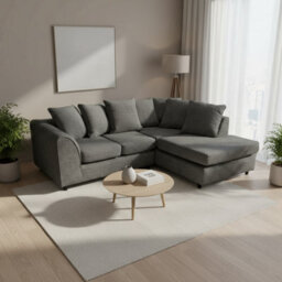 Abakus Direct Jumbo Chenille Corner Sofa In Black Right Facing With Plush Chaise Extension - thumbnail 7