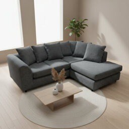 Abakus Direct Jumbo Chenille Corner Sofa In Black Right Facing With Plush Chaise Extension - thumbnail 5