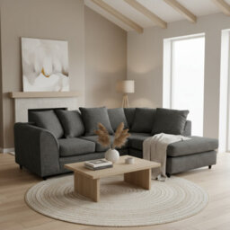 Abakus Direct Jumbo Chenille Corner Sofa In Black Right Facing With Plush Chaise Extension - thumbnail 6