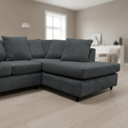 Abakus Direct Jumbo Chenille Corner Sofa In Black Right Facing With Plush Chaise Extension - thumbnail 3