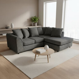 Abakus Direct Jumbo Chenille Corner Sofa In Black Right Facing With Plush Chaise Extension - thumbnail 1