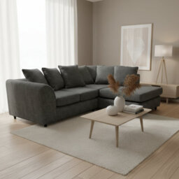 Abakus Direct Jumbo Chenille Corner Sofa In Black Right Facing With Plush Chaise Extension - thumbnail 2