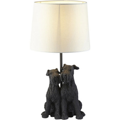 Loops Matt Black & Natural Linentable Lamp - 430mm Tall Light - image 1