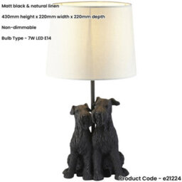 Loops Matt Black & Natural Linentable Lamp - 430mm Tall Light - thumbnail 2