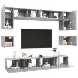 Berkfield 8 Piece Tv Cabinet Set Concrete Grey Engineered Wood - thumbnail 3