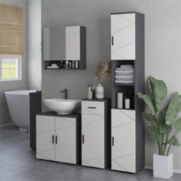Bathroom Vanity Unit, Pedestal Sink Cabinet With Shelf, Light Grey - thumbnail 3
